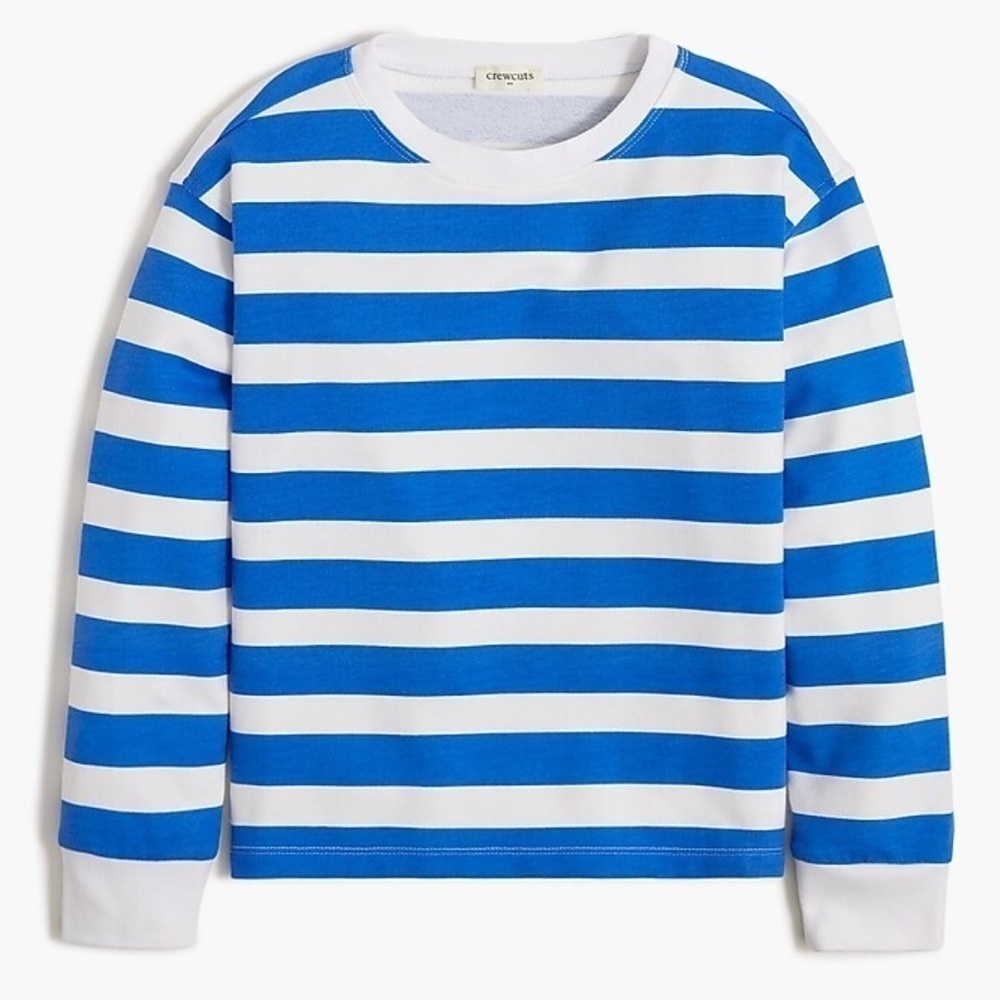 J crew blue white Girls' striped crewneck sweatshirt